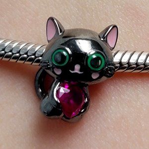 Charm for Pandora Bracelet Glow in the dark Cat Silver 925